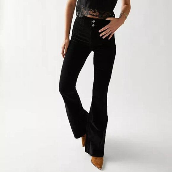 Free People Jayde Corduroy Black Flare Pants - Picture 1 of 8